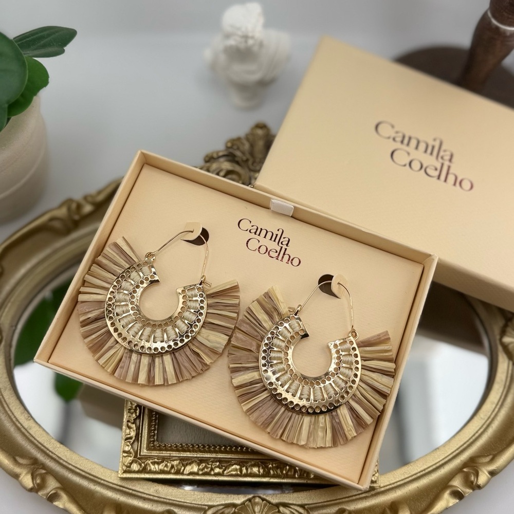 Camila Coelho Raffia Fan Statement Earrings